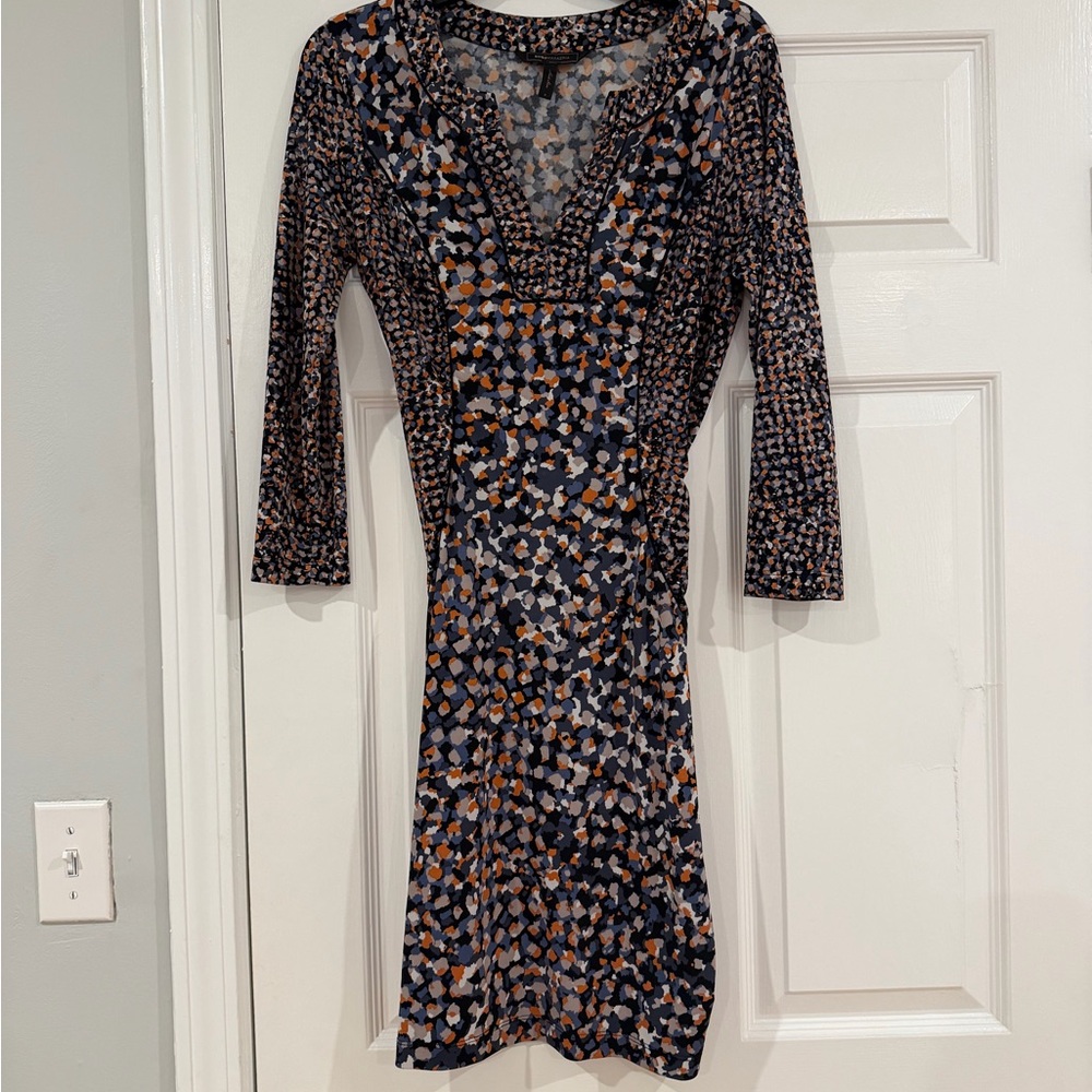 BCBGMaxAzria Long Sleeve Geometric Dress - Black and Orange